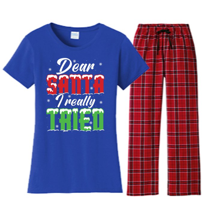 Dear Santa I Really Tried Gift Women's Flannel Pajama Set