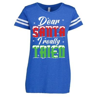 Dear Santa I Really Tried Gift Enza Ladies Jersey Football T-Shirt