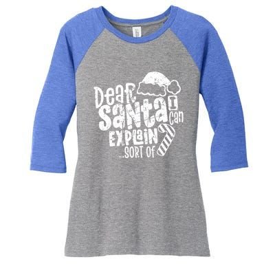 Dear Santa I Can Explain Funny Cute Christmas Vintage Cute Gift Women's Tri-Blend 3/4-Sleeve Raglan Shirt