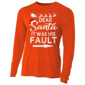 Dear Santa It Was His Fault Funny Xmas Pajama For Christmas Gift Cooling Performance Long Sleeve Crew