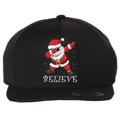 Dabbing Santa In Face Mask Sunglasses Believe Christmas Gift Wool Snapback Cap