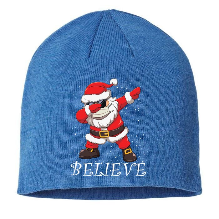 Dabbing Santa In Face Mask Sunglasses Believe Christmas Gift Sustainable Beanie