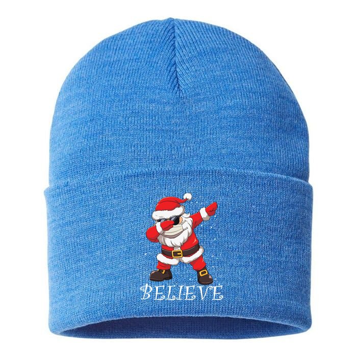 Dabbing Santa In Face Mask Sunglasses Believe Christmas Gift Sustainable Knit Beanie