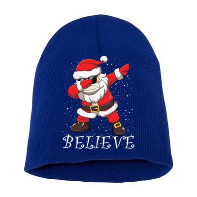 Dabbing Santa In Face Mask Sunglasses Believe Christmas Gift Short Acrylic Beanie