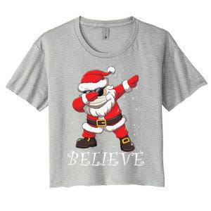 Dabbing Santa In Face Mask Sunglasses Believe Christmas Gift Women's Crop Top Tee