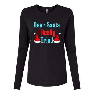 Dear Santa I Really Tried Funny Christmas Womens Cotton Relaxed Long Sleeve T-Shirt