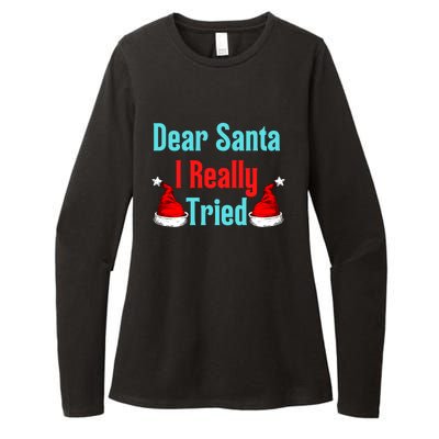 Dear Santa I Really Tried Funny Christmas Womens CVC Long Sleeve Shirt