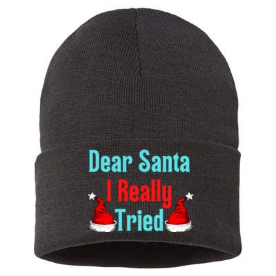 Dear Santa I Really Tried Funny Christmas Sustainable Knit Beanie