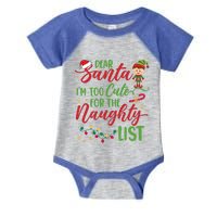 Dear Santa Im Too Cute For The Naughty List Christmas Gift Infant Baby Jersey Bodysuit