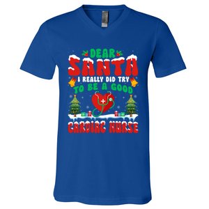 Dear Santa I Try To Be A Good Cardiac Nurse Xmas Christmas Funny Gift V-Neck T-Shirt