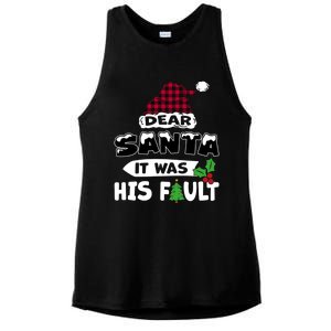 Dear Santa It Was His Fault His And Her Christmas Gift Ladies PosiCharge Tri-Blend Wicking Tank