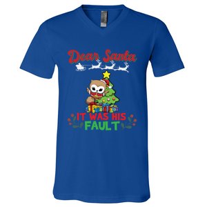 Dear Santa It Was His Fault Siblings Matching Xmas Gift V-Neck T-Shirt