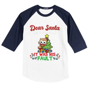 Dear Santa It Was His Fault Siblings Matching Xmas Gift Baseball Sleeve Shirt