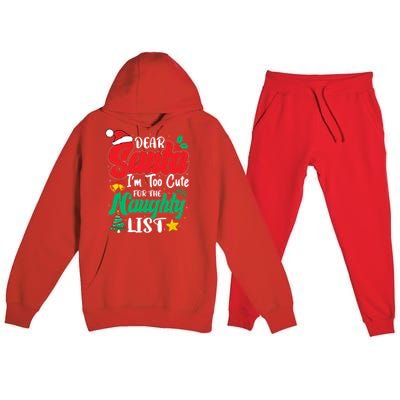 Dear Santa I'm Too Cute For Naughty List Funny Christmas Gift Premium Hooded Sweatsuit Set