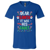 Dear Santa It Was His Fault Xmas Couples Christmas Gift V-Neck T-Shirt