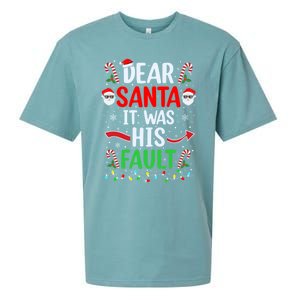 Dear Santa It Was His Fault Xmas Couples Christmas Gift Sueded Cloud Jersey T-Shirt