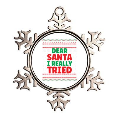 Dear Santa I Really Tried Funny Ugly Christmas Sweater Gift Metallic Star Ornament