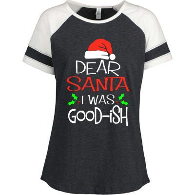 Dear Santa I Was Goodish Cute Christmas Vacation Enza Ladies Jersey Colorblock Tee