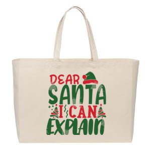 Dear Santa I Can Explain Funny Christmas Naughty Cotton Canvas Jumbo Tote