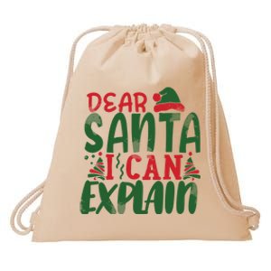 Dear Santa I Can Explain Funny Christmas Naughty Drawstring Bag