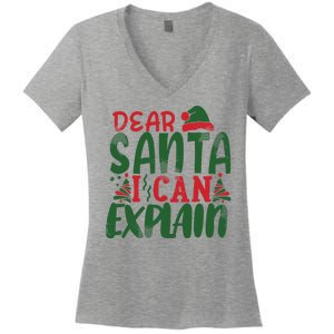 Dear Santa I Can Explain Funny Christmas Naughty Women's V-Neck T-Shirt