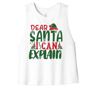 Dear Santa I Can Explain Funny Christmas Naughty Women's Racerback Cropped Tank