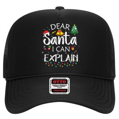 Dear Santa I Can Explain Funny Christmas Joke Santa Claus  High Crown Mesh Back Trucker Hat