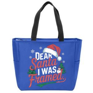 Dear Santa I Was Framed Christmas Outfit Cool Gift Zip Tote Bag