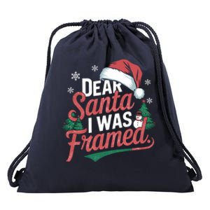 Dear Santa I Was Framed Christmas Outfit Cool Gift Drawstring Bag