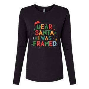 Dear Santa I Was Framed Christmas Outfit Funny Gift Womens Cotton Relaxed Long Sleeve T-Shirt