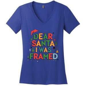 Dear Santa I Was Framed Christmas Outfit Funny Gift Women's V-Neck T-Shirt