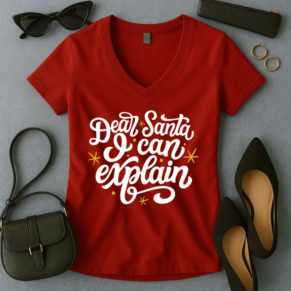 Dear Santa I Can Explain Christmas Holiday Funny Women's V-Neck T-Shirt