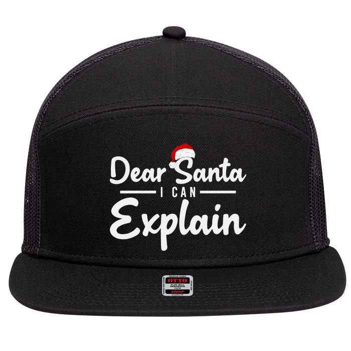 Dear Santa I Can Explain 7 Panel Mesh Trucker Snapback Hat