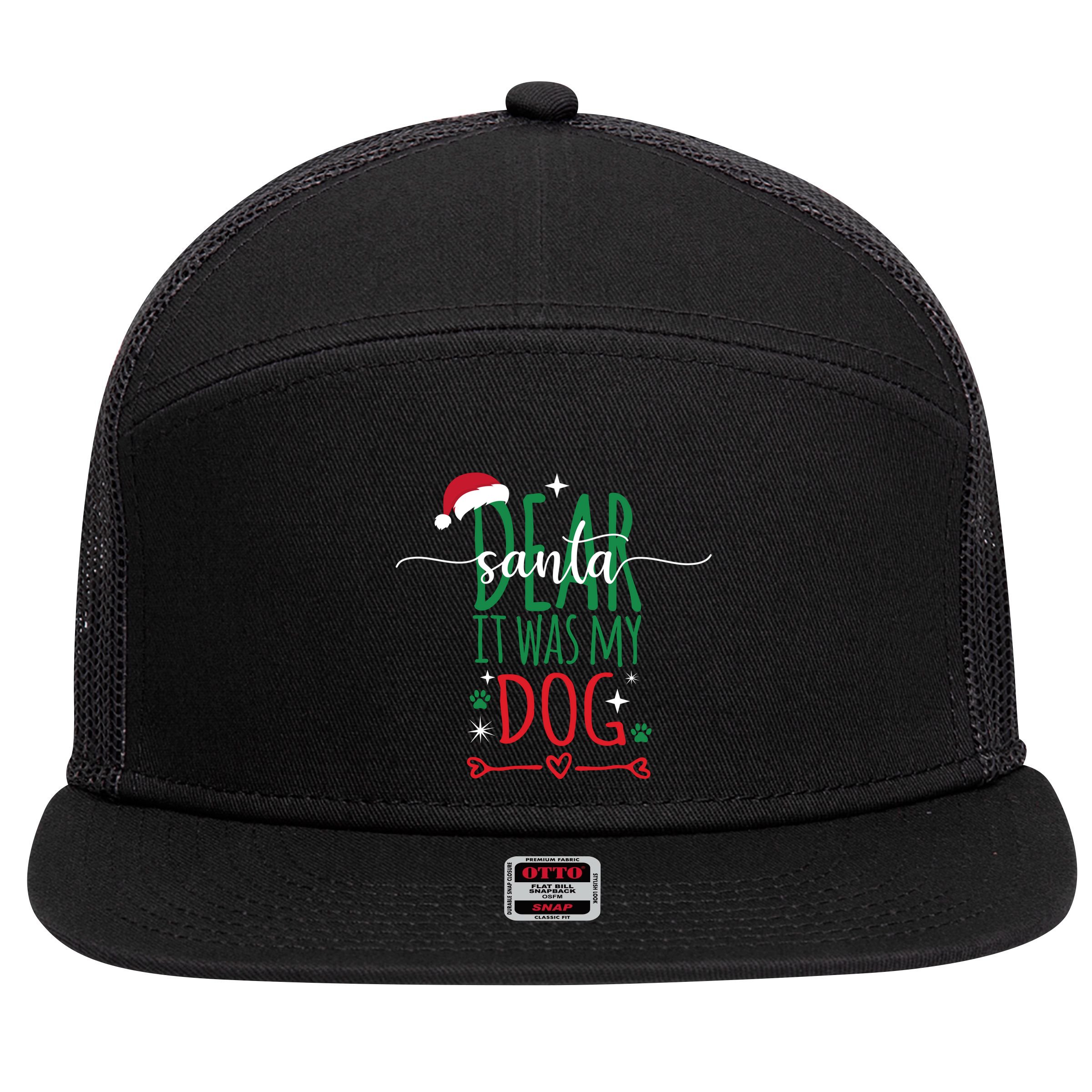 Dear Santa It Was My Dog Funny Christmas 7 Panel Mesh Trucker Snapback Hat