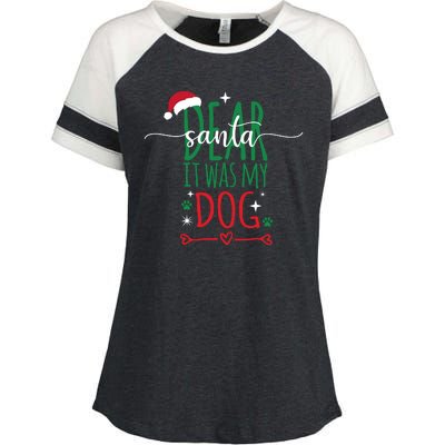 Dear Santa It Was My Dog Funny Christmas Enza Ladies Jersey Colorblock Tee