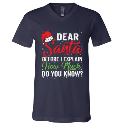 Dear Santa I Can Explain Funny Christmas Adults V-Neck T-Shirt