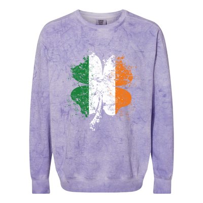 Distressed Shamrock Irish Flag St Patrick's Day Ireland Gift Colorblast Crewneck Sweatshirt