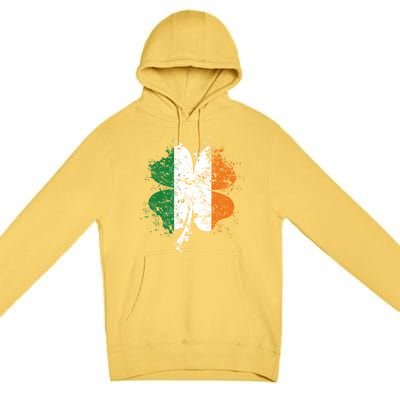 Distressed Shamrock Irish Flag St Patrick's Day Ireland Gift Premium Pullover Hoodie