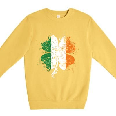 Distressed Shamrock Irish Flag St Patrick's Day Ireland Gift Premium Crewneck Sweatshirt