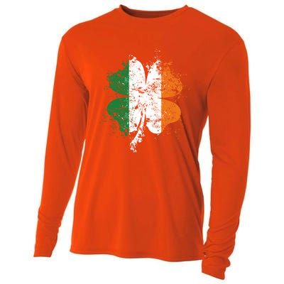 Distressed Shamrock Irish Flag St Patrick's Day Ireland Gift Cooling Performance Long Sleeve Crew