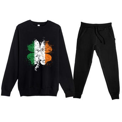 Distressed Shamrock Irish Flag St Patrick's Day Ireland Gift Premium Crewneck Sweatsuit Set