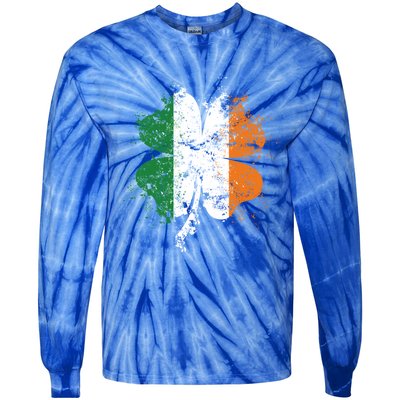 Distressed Shamrock Irish Flag St Patrick's Day Ireland Gift Tie-Dye Long Sleeve Shirt