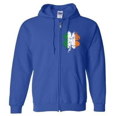 Distressed Shamrock Irish Flag St Patrick's Day Ireland Gift Full Zip Hoodie