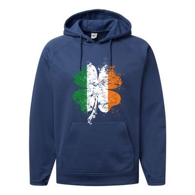 Distressed Shamrock Irish Flag St Patrick's Day Ireland Gift Performance Fleece Hoodie