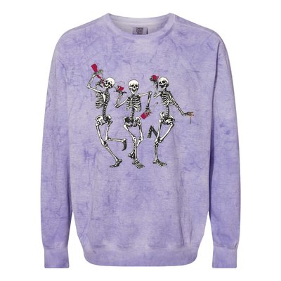 Dancing Skeletons Ing Wine Lover Funny Halloween Scary Funny Gift Colorblast Crewneck Sweatshirt