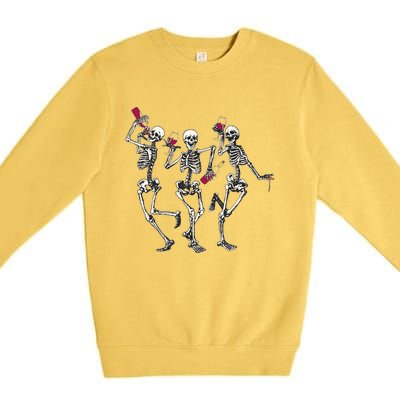 Dancing Skeletons Ing Wine Lover Funny Halloween Scary Funny Gift Premium Crewneck Sweatshirt