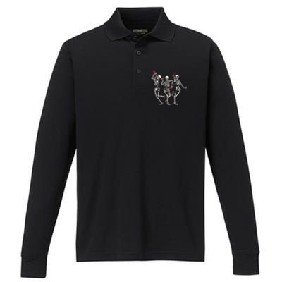 Dancing Skeletons Ing Wine Lover Funny Halloween Scary Funny Gift Performance Long Sleeve Polo