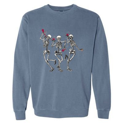 Dancing Skeletons Ing Wine Lover Funny Halloween Scary Funny Gift Garment-Dyed Sweatshirt