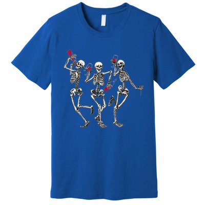 Dancing Skeletons Ing Wine Lover Funny Halloween Scary Funny Gift Premium T-Shirt