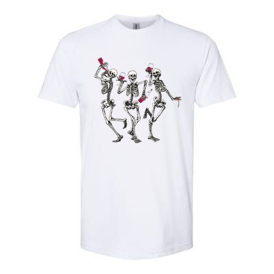 Dancing Skeletons Ing Wine Lover Funny Halloween Scary Funny Gift Softstyle CVC T-Shirt